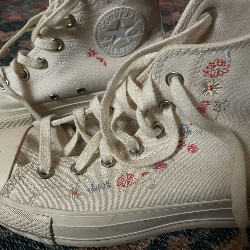 Converse Cream High-Tops with Floral Details